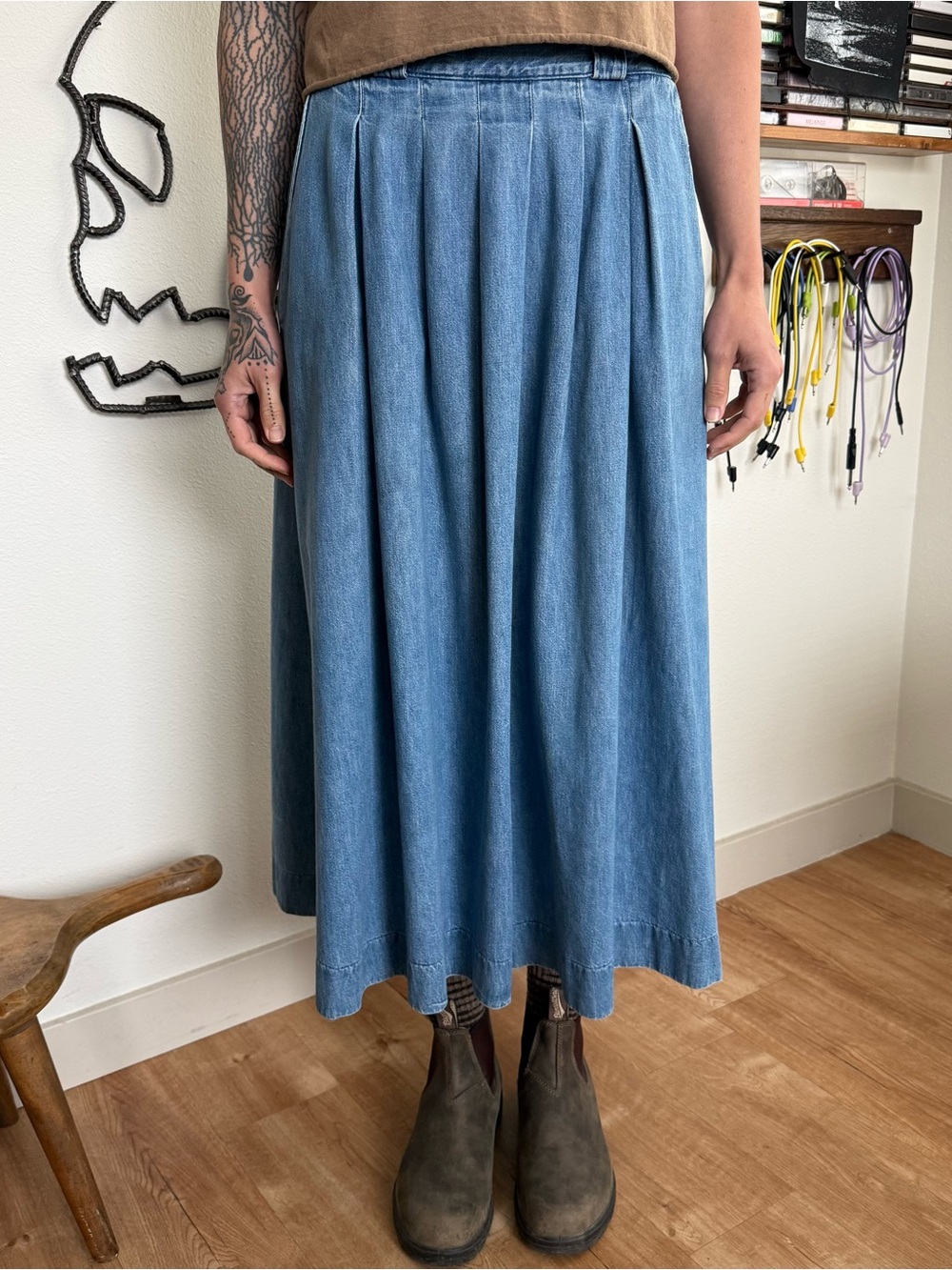 Vintage 80s 90s LL Bean Pleated Denim Maxi Skirt ~ Size S / 27"
